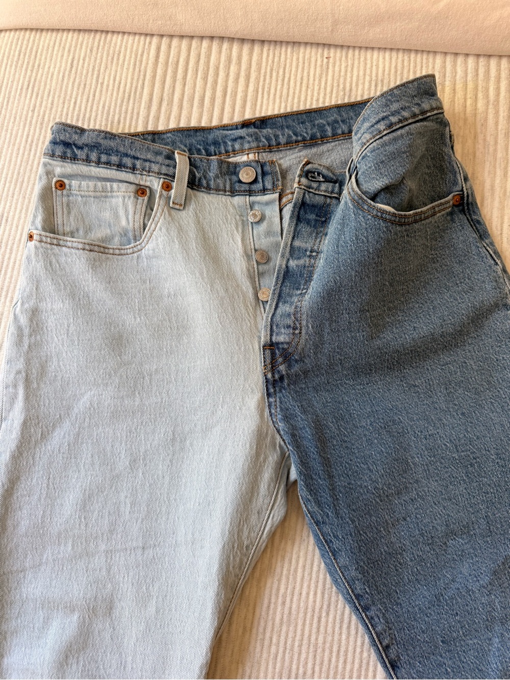 Levi's Two-Tone Light Blue & Dark Blue Cropped Jeans - Picture 2 of 9